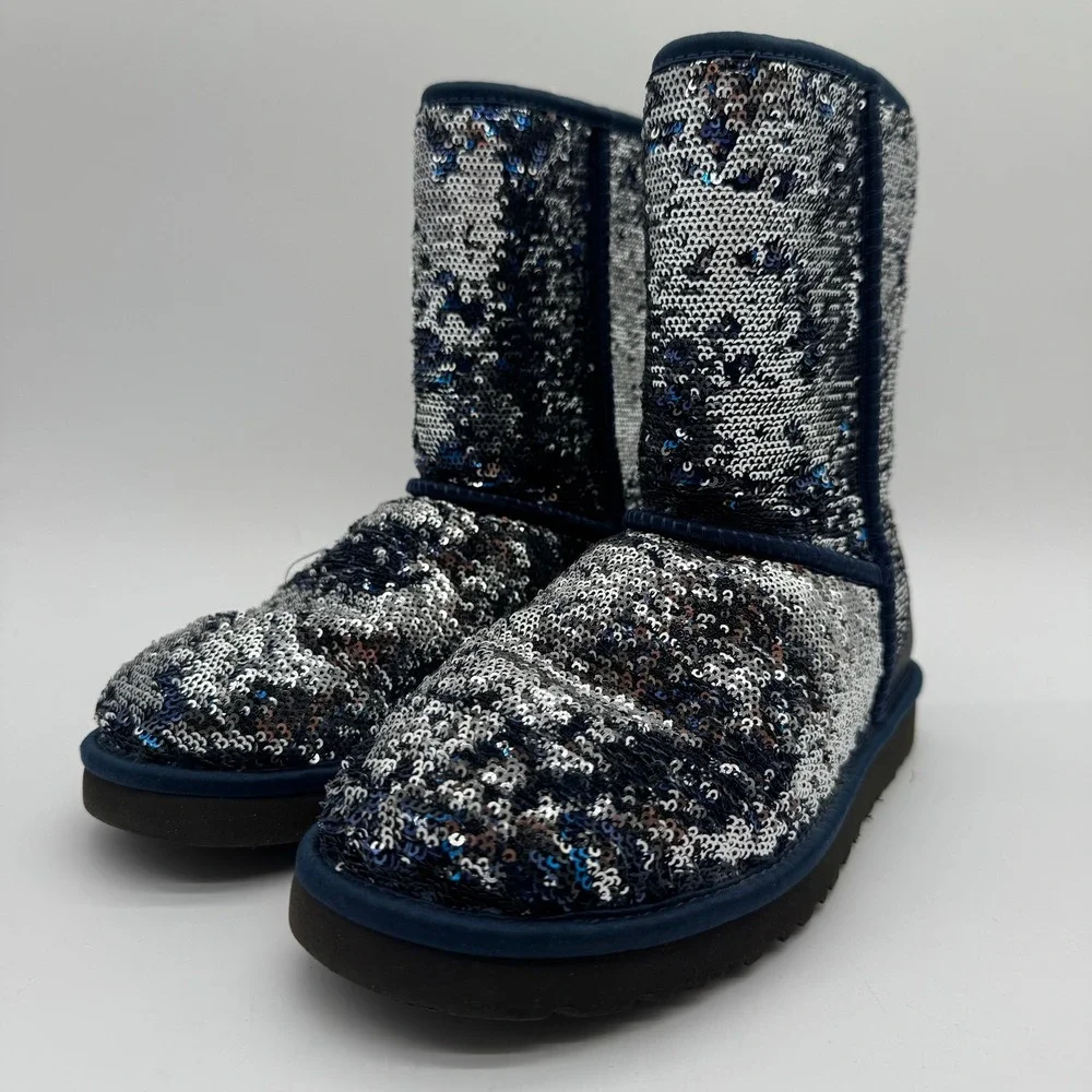 UGG Classic Short Sparkles Women's Sequins Boots Deep Blue Size 8